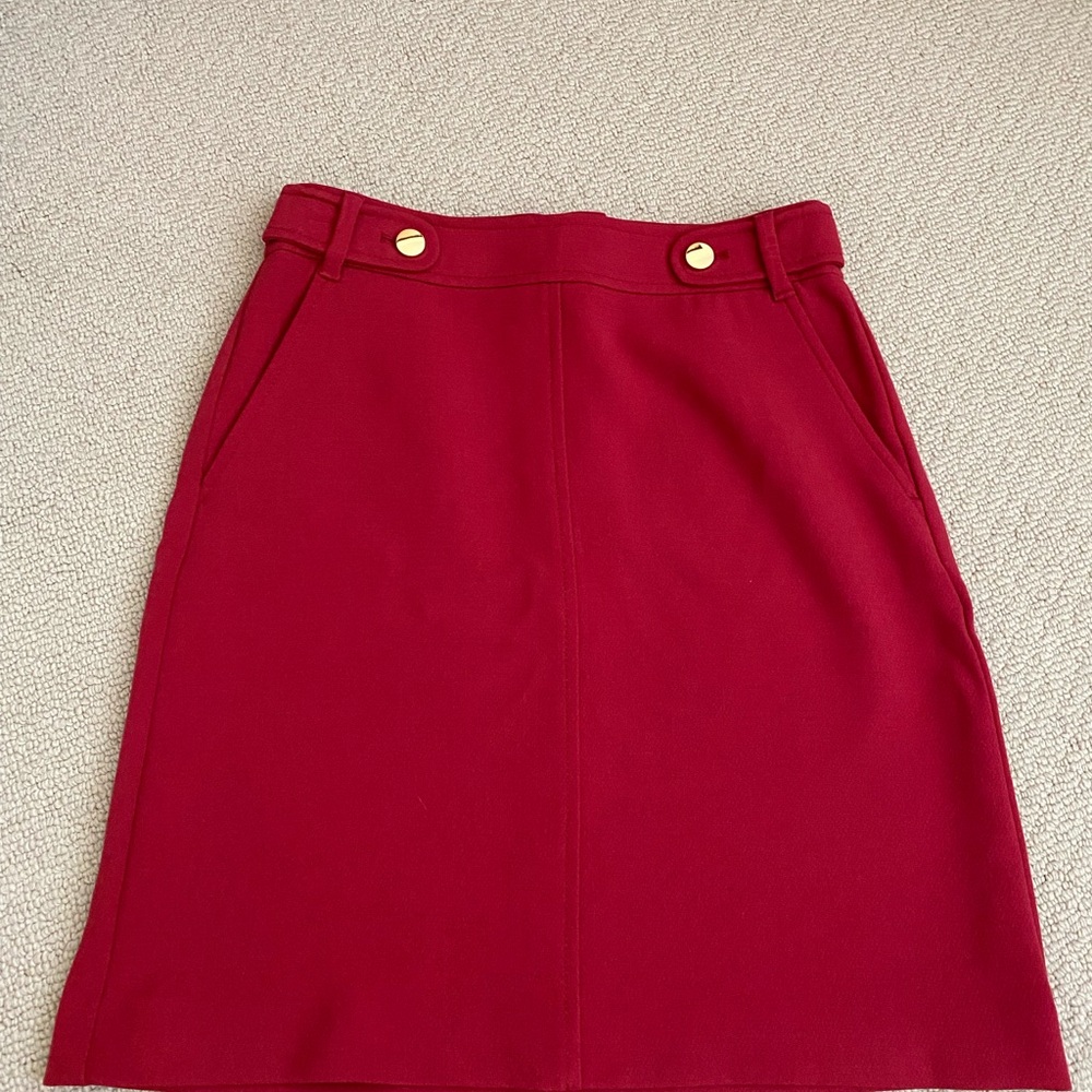 LOFT Red Mini Skirt with Gold Accents